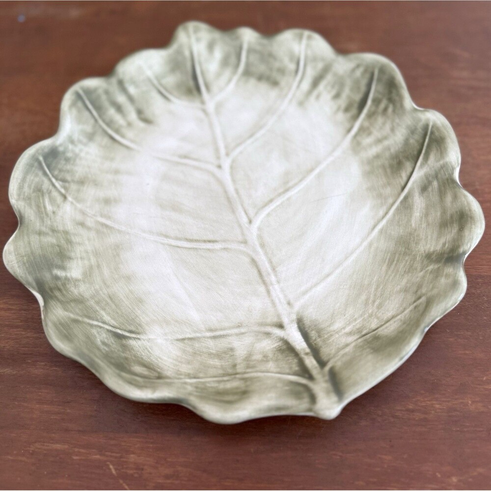 Vintage Green Cabbage Leaf Plate Made In Italy 9604/24 Ceramic Plant Shape 9.5"